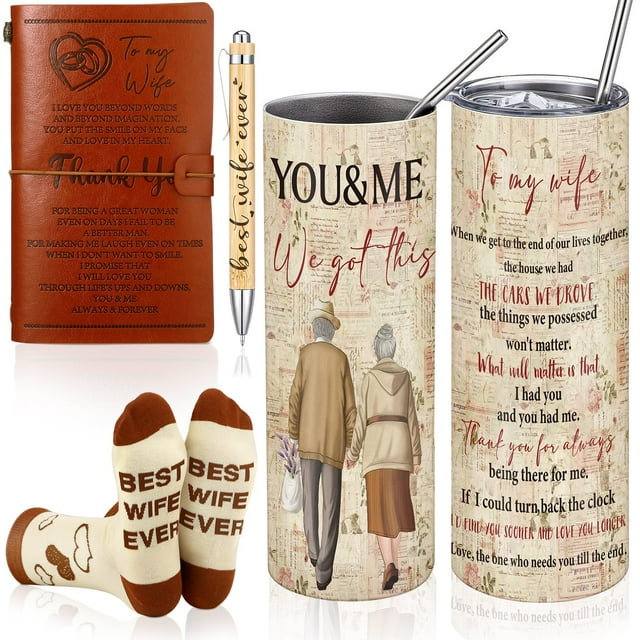 Set de regalo Skylety Leather Journal, vaso de acero inoxidable, 600 ml
