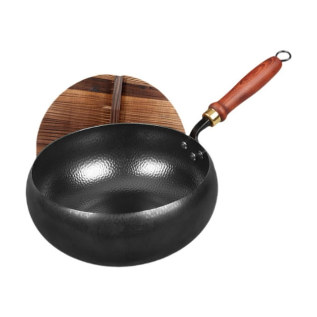 Sartén Wok Wok de Cocina Manual Forjado Universal Versátil Mango de Madera Wok Chino con tapa
