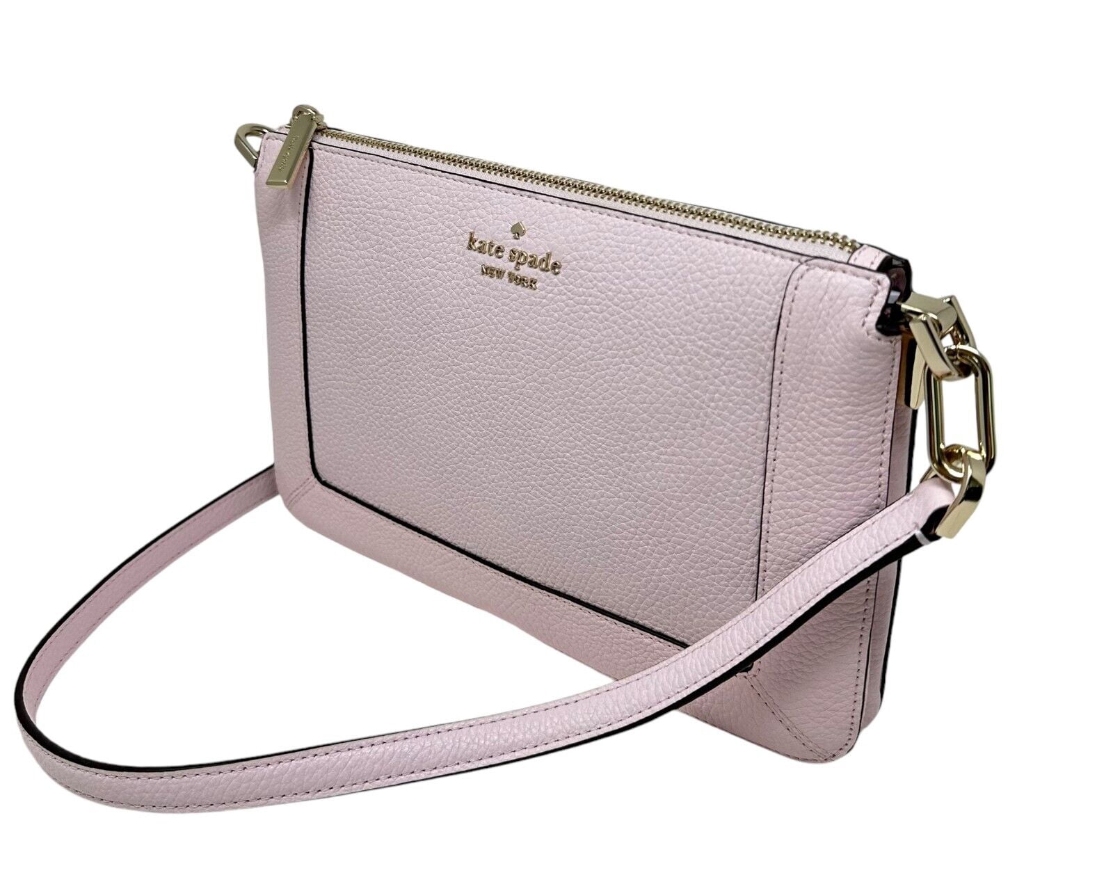 Kate Spade Lena Double Compartment Shimmer Pink Leather Crossbody Bag KH430