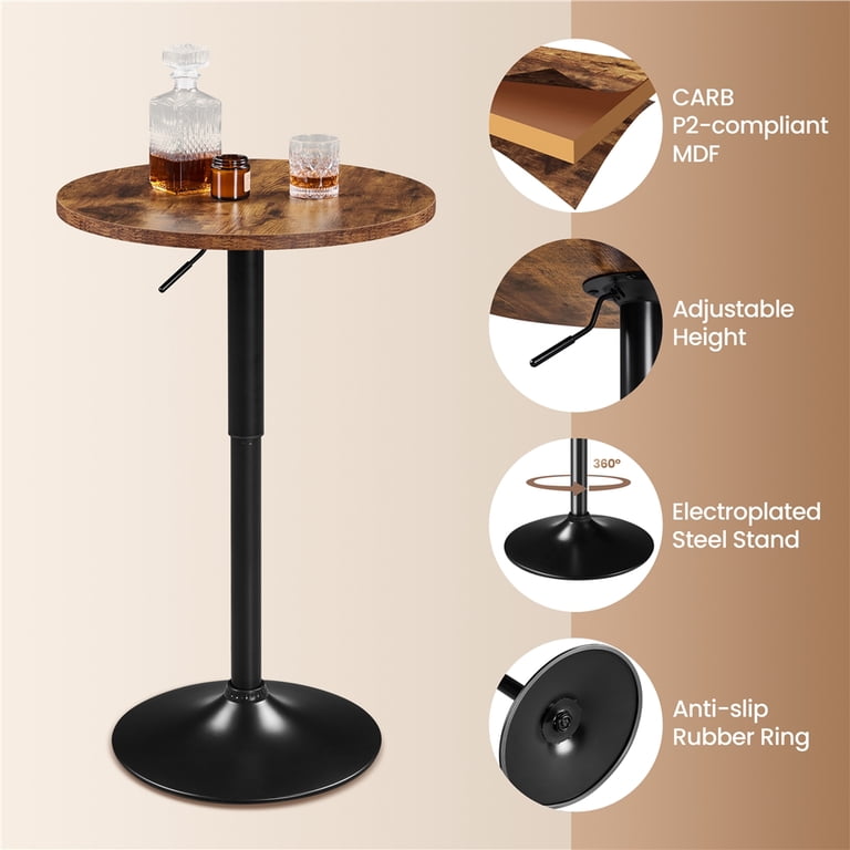 Yaheetech Modern Adjustable Round Pub Table, Rustic Brown photo 4