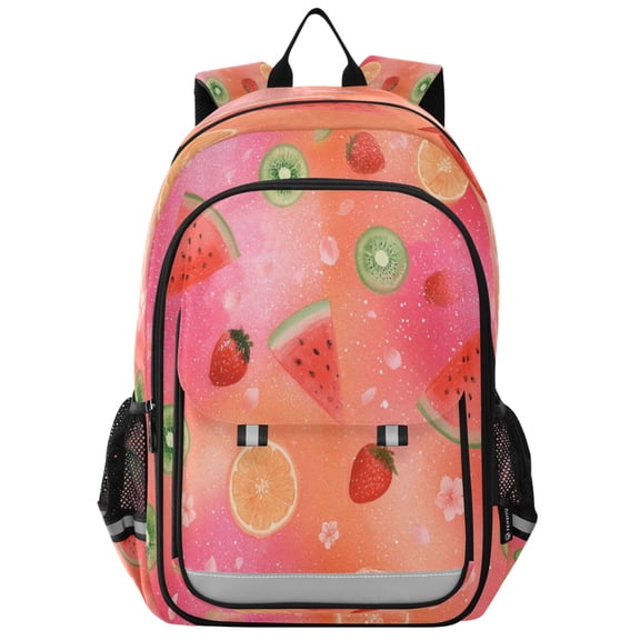 School Backpack for Teens 17L Lightweight Bookbag with Reflective Strips Floating Fruit Pattern