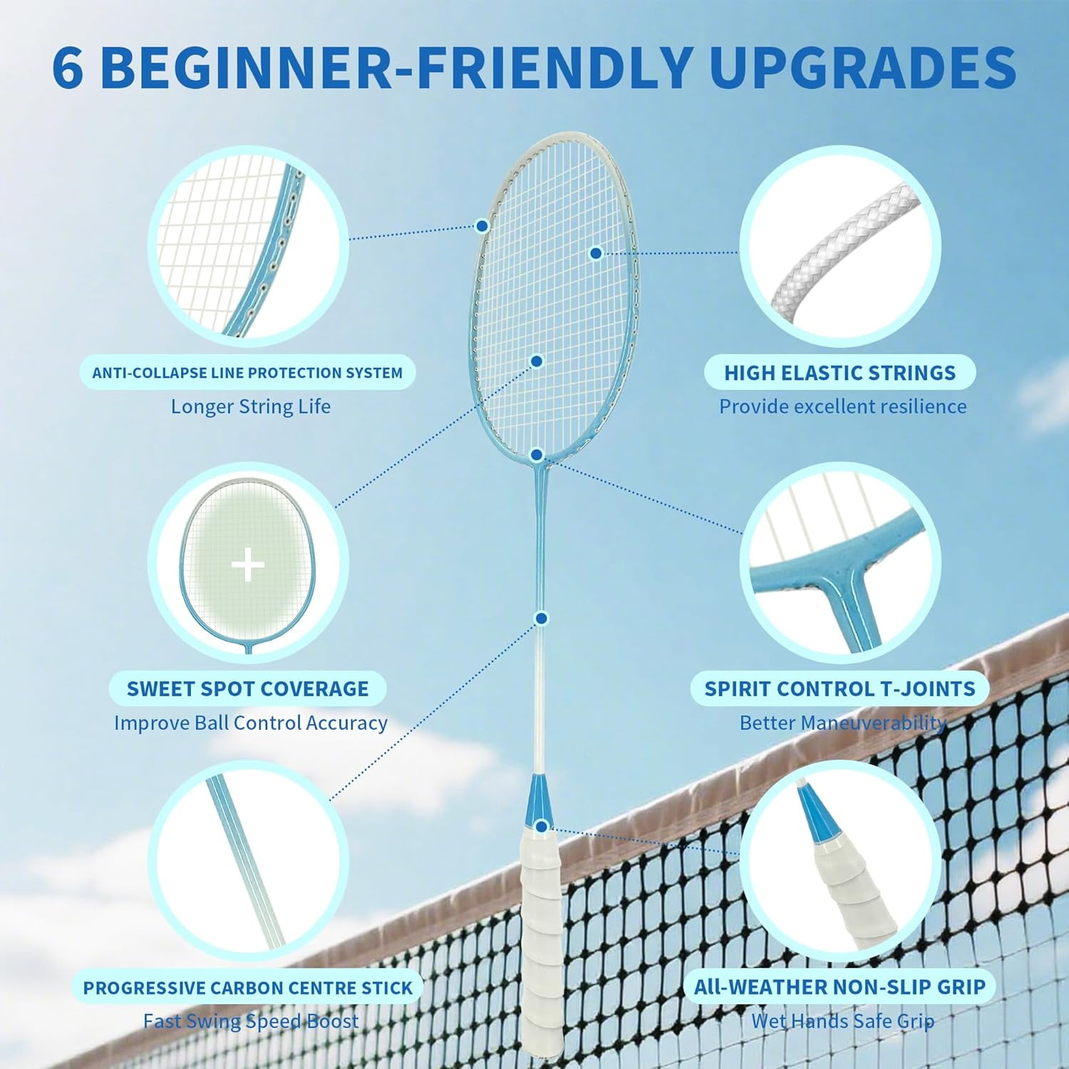 Badminton Rackets Set with Shuttlecocks, Grips & Bag