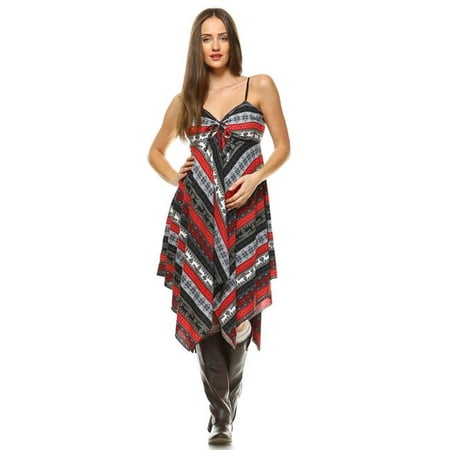 

MTRBY931-RG-S Maternity Nettie Handkerchief Hem Dress Red & Gray - Small