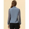 thumbnail image 4 of Unique Bargains Chemise de Travail à Manches Transparentes Texturée en Chiffon pour Femmes Gris Bleu TP, 4 of 5