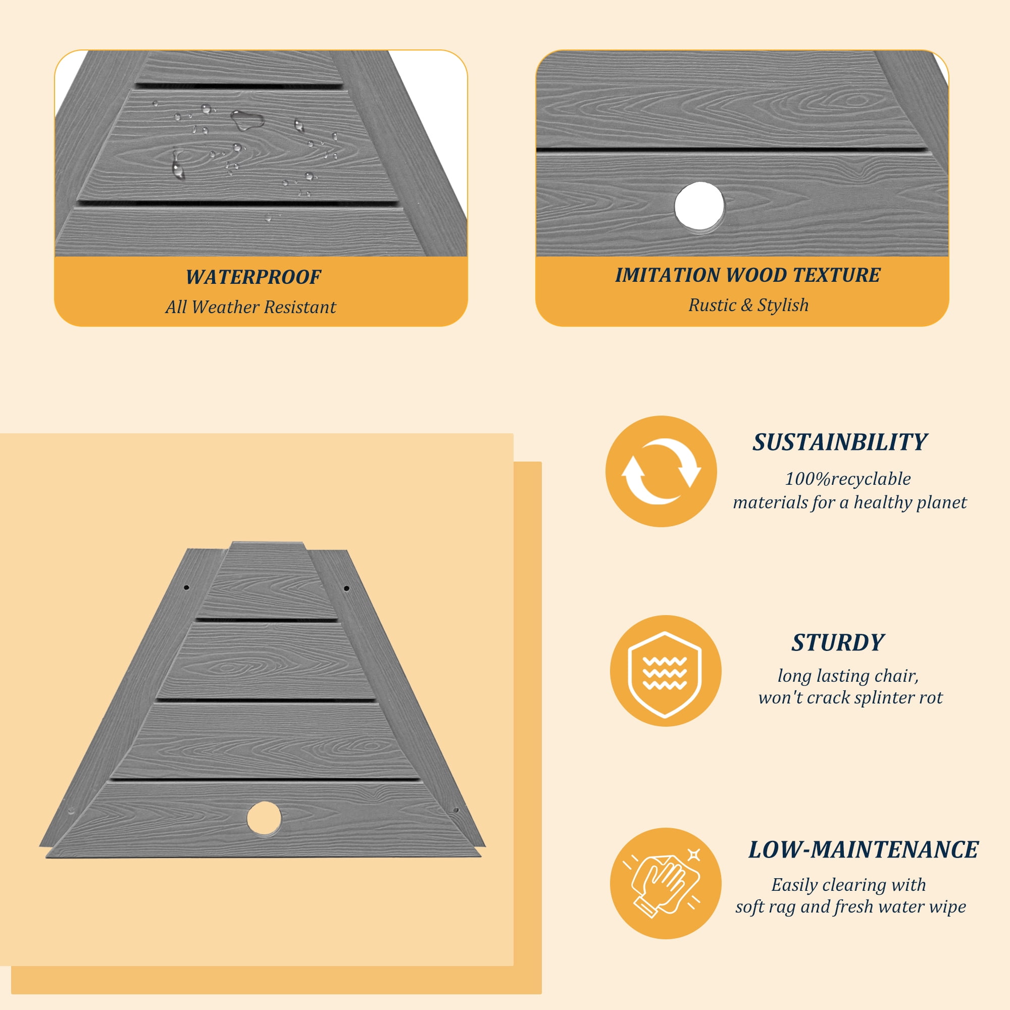 Connecting Tray Table, HIPS Polywood, Weather-Resistant, Umbrella Hole, Outdoor Patio Furniture