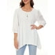 thumbnail image 2 of Blusa holgada para mujer, manga 3/4, cuello redondo, con aberturas irregulares, 2 of 7