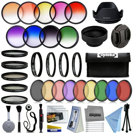 Opteka 58mm Professional 9pc Solid and Graduated Filter Accessory Bundle with 5pc Filter kit (UV-CPL-FL-ND4-10x), 4pc Macro Lens Set (+1,+2,+4,10x), Tulip & Rubber Lens hoods + Cleaning kit and (Best Camera Filter App)