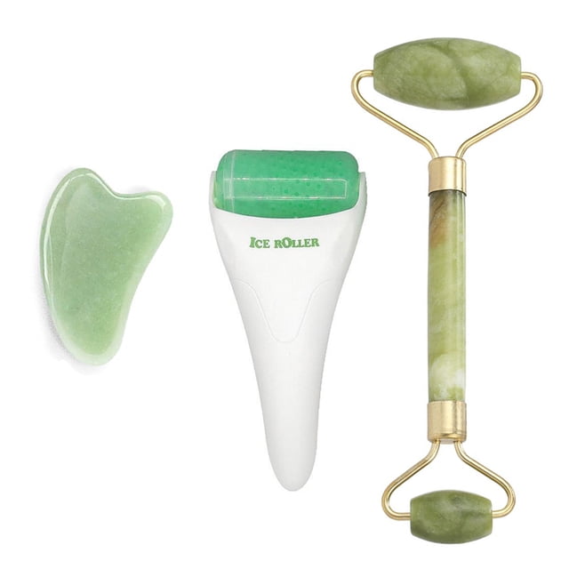 Jade Roller Gua sha Skin Scraper Jade Stone Facial Set TFixol Natural