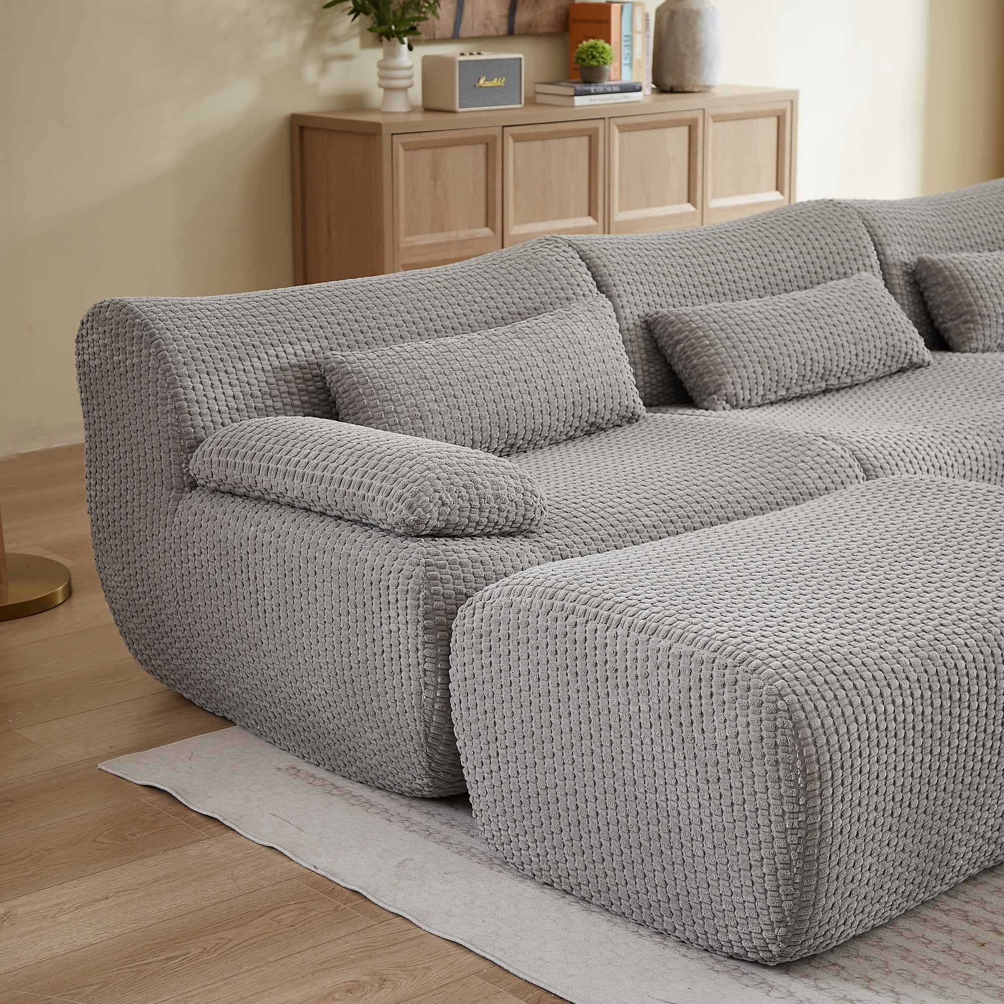 Modern U-Shaped No Assembly Floor 4-Seater Sectional Sofa, Cloud-Like Boneless Upholstered Couch with 2 Ottomans, Living Room Modular Sofa Set