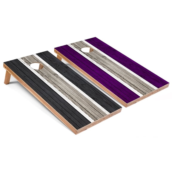 Skip's Garage | Dark Grey and Purple Striped Cornhole Boards | Includes (2) Boards, (8) Bags & Optional Accessories