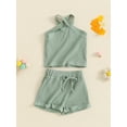 thumbnail image 5 of Musuos 2Pcs Toddler Girl Summer Outfits 6 12 18 24M 3 4Y Sleeveless Cross Halter Tank Tops + Solid Color Shorts Set Casual Clothes, 5 of 10