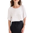 thumbnail image 1 of INSPIRAR CHIC Blusa de Trabajo Elegante de Cuello Redondo y Manga Corta para Mujeres M Blanca, 1 of 6