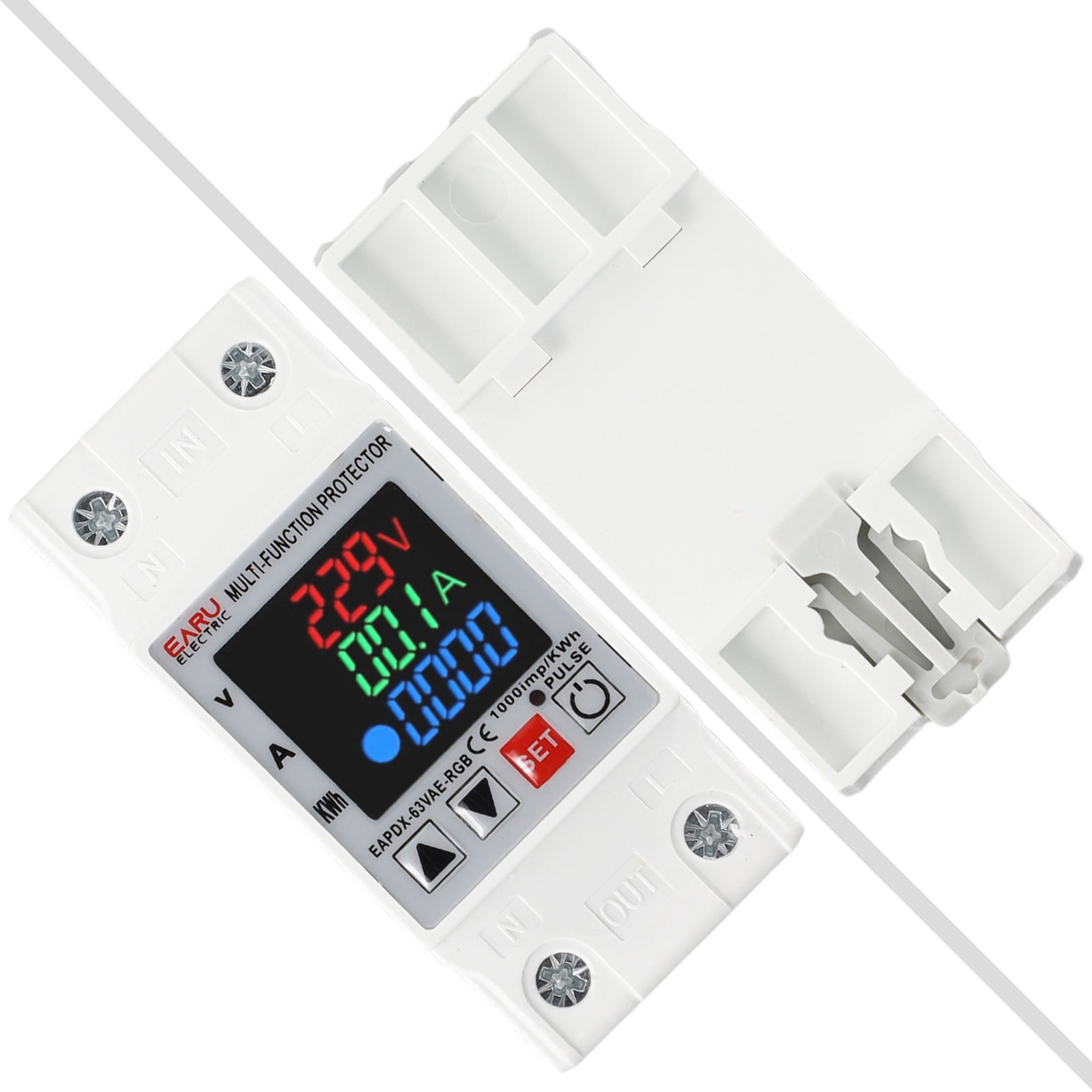 Relay Display Protective Device Protector Relay 3In1 Display Red Blue 3In1 Display Din Rail Over Voltage Reconnect Time