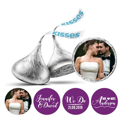 Darling Souvenir Custom Photo Wedding Stickers Candy Chocolate Labels 190 Pcs-Purple