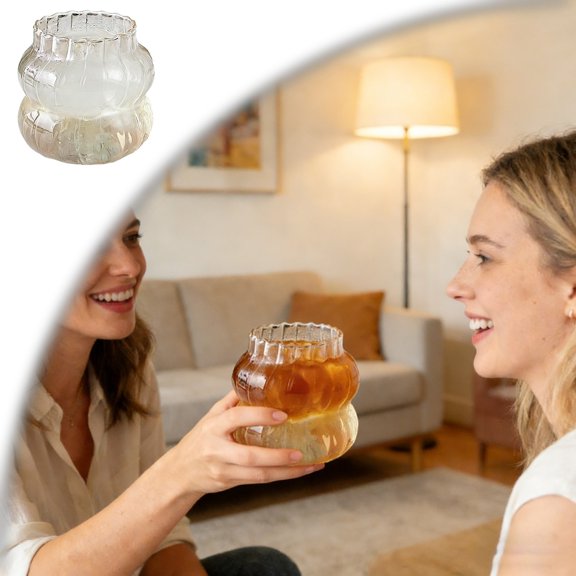 Ribbed Glass Cup Creative Wavy Drinking Glass Vintage Ribbed Glassware Vintage Ripple Drinking Glass for Coffee Cocktail Juice Water Soda Tea