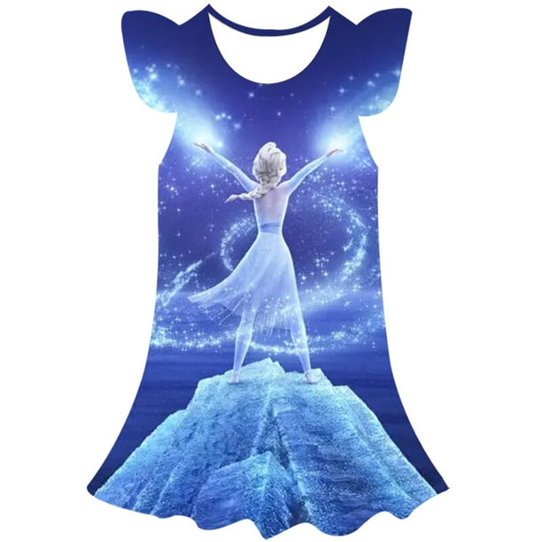 Disney Frozen Elsa princesa vestido de dibujos animados 3D estampado niñas vestido verano Frozen Elsa vestido Frozen sin mangas fiesta princesa vestidos 10T Gao Jinjia LED