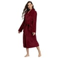 thumbnail image 5 of PajamaX Fleece Womens Bathrobe, Long Plush Robes for Women, Two Side Pockets and Belts, Warm and Cozy (Burgundy, XL), 5 of 6