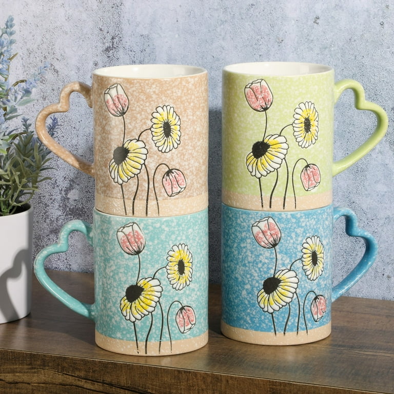Gibson Home Sunbloom 16 oz 4-Pack Stoneware Mugs w/ Heart Shaped