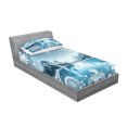 thumbnail image 2 of Ambesonne Lake Fitted Sheet & Pillow Sham Set, Mountain Scenery Folk Wreath, Twin, Slate Blue Sky Blue, 2 of 2