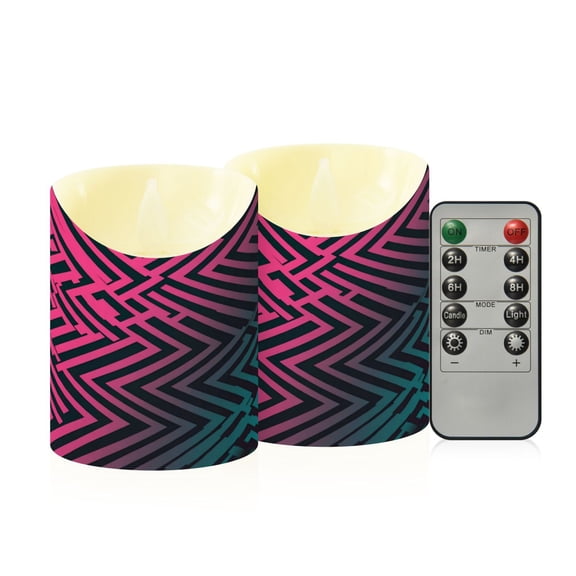 2 PCS Tilted Flameless Candles Flickering LED Lights Battery Operated Candles with Remote Timers for Holiday Decor Neon Pink and Teal Pattern