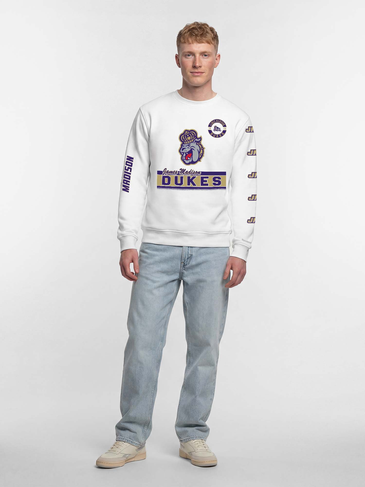 James Madison Dukes Reebok Mens White Crew Sweatshirt