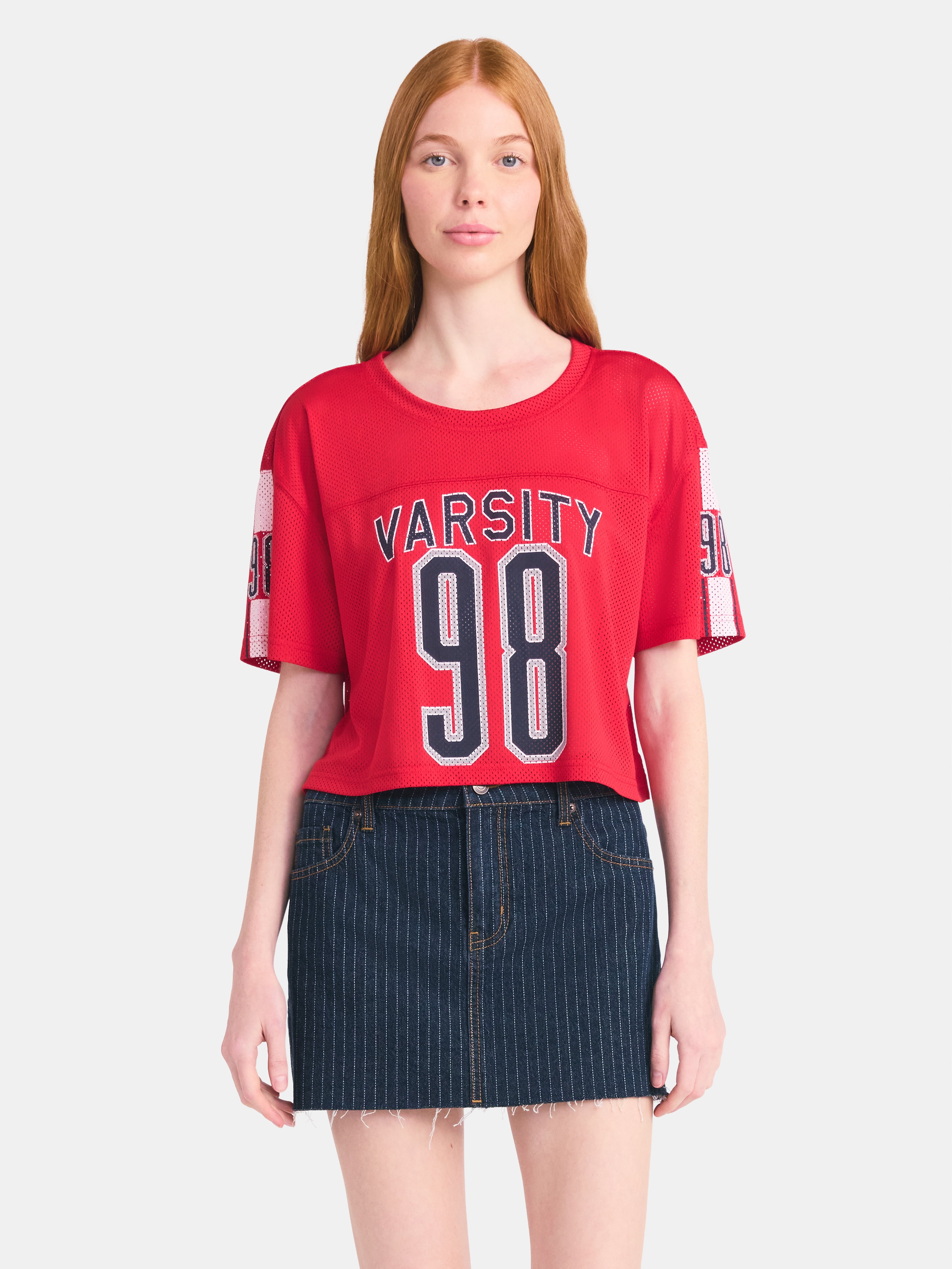 トップス MEER. BORDER COMPACT TEE BRN RED No Boundaries Mesh Cropped Varsity Tee, Women's - Walmart.com