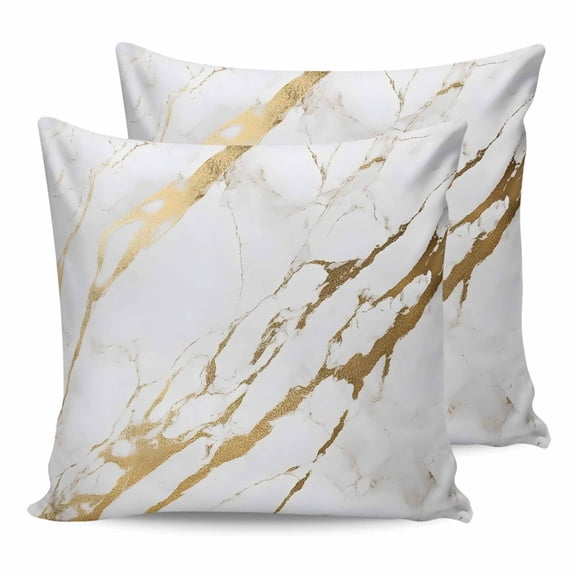 Pillow Covers 20x20 Set of 2, White Gold Modern Throw Pillow Covers Decorative Couch Cushion Cover, Abstract Vintage Marble Geometric Microfiber Soft Square Pillowcases for Bedroom Living Room Sofa