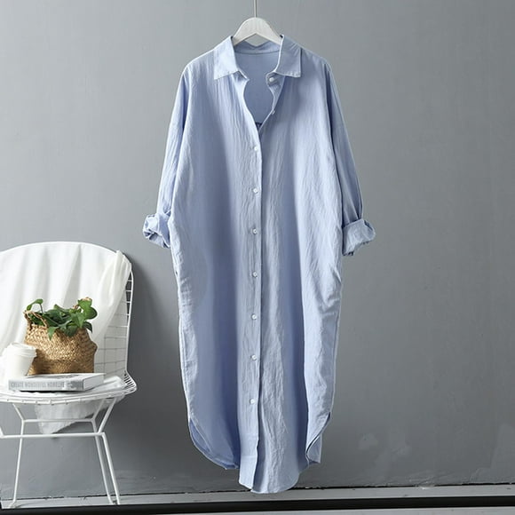EQWLJWE Womens Button Down Tops 3/4 Sleeve Shirts U-Shaped Hem Tunic Plus Size Solid Color Print Blouse Casual Comfy T Shirts Coat Workout Shirts for Women Clearance