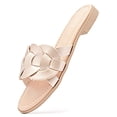 thumbnail image 3 of Women's Braided Flat Slide Sandals - Round Toe Cover Strap Detail, Easy Slip-On Rubber Sole Summer Shoes, 3 of 6