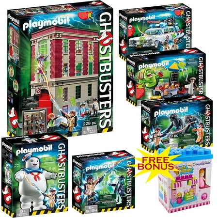PLAYMOBIL Ghostbusters Mega Set; Includes Firehouse, Ecto-1, Puft Marshmallow Man, Slimer with Hot Dog Stand, Venkman and Terror Dogs and Spengler and Ghost with Dimple Ice Cream Building Block Set
