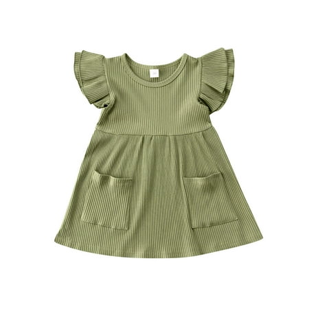 

Toddler Baby Girl Ribbed Knitted Ruffles Dress Princess A line Dress