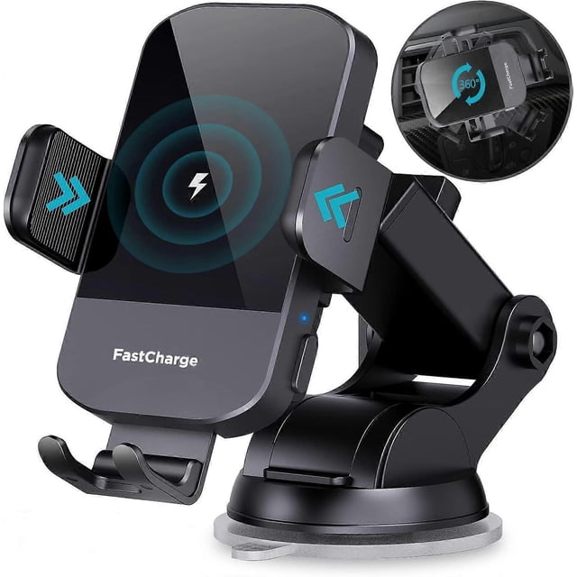 Wireless Car Charger, 15W Fast Charging, Phone Holder for iPhone 14 13 12 11 Pro Max Xs, Samsung Galaxy S23 Ultra S22 S21 S20, S10+ S9+ Note 9 and Mor