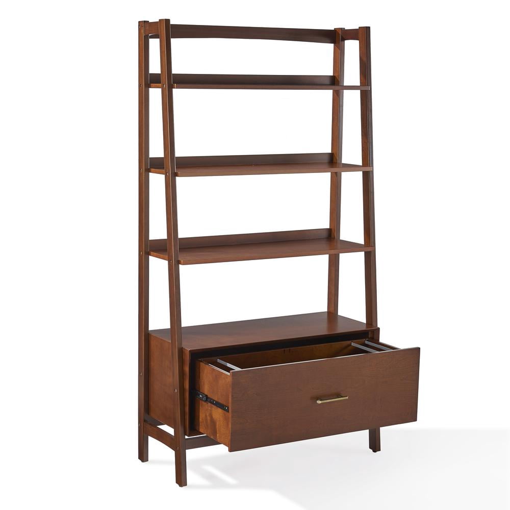 Crosley Furniture Landon Wood 4 Shelf Wide Etagere Bookcase in Mahogany
