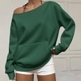 thumbnail image 2 of Womens off The Shoulder Sweatshirt Comdrip off The Shoulder Sweatshirt for Women Oversized Long Sleeve Fleece Basic Pullover Sweatshirts with Pockets Cute Sweatshirts Blackish Green L, 2 of 6