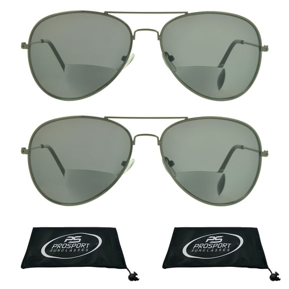 proSPORT Aviator Bifocal Sunglass Reader Men Women Gunmetal Frame Gray Lens 2 Pairs