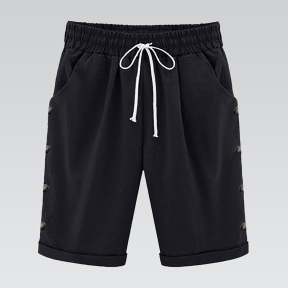 OIUUAK Shorts for Women Knee Length Plus Size Summer Elastic Waist Beach Long Shorts with Pockets, Cotton Shorts for Woman, Linen Shorts Women, Cotton Linen Shorts for Women