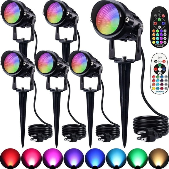 SUNVIE RGBW Christmas Spotlight Outdoor Color Changing LED Landscape Lighting 12W with Remote Control Waterproof for House Garden Decorative, 6 pack
