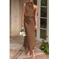 thumbnail image 4 of Vestido PRETTYGARDEN 2025 de Satén sin Mangas con Cuello Simulado Khaki Talla L, 4 of 8
