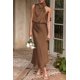 thumbnail image 4 of Vestido PRETTYGARDEN 2025 de Satén sin Mangas con Cuello Simulado Khaki Talla L, 4 of 8