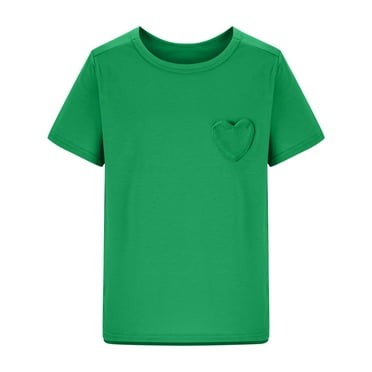 Zwiiyzr 2025 Summer Tops for Kid Girls Short Sleeve Solid Color T-Shirt Round Neck Basic Tee Shirts Green