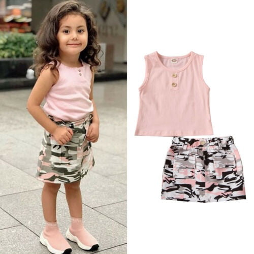 Mini Skirt Outfits Clothes Set Toddler Kids Baby Girls Ostrich T-Shirt Tops 