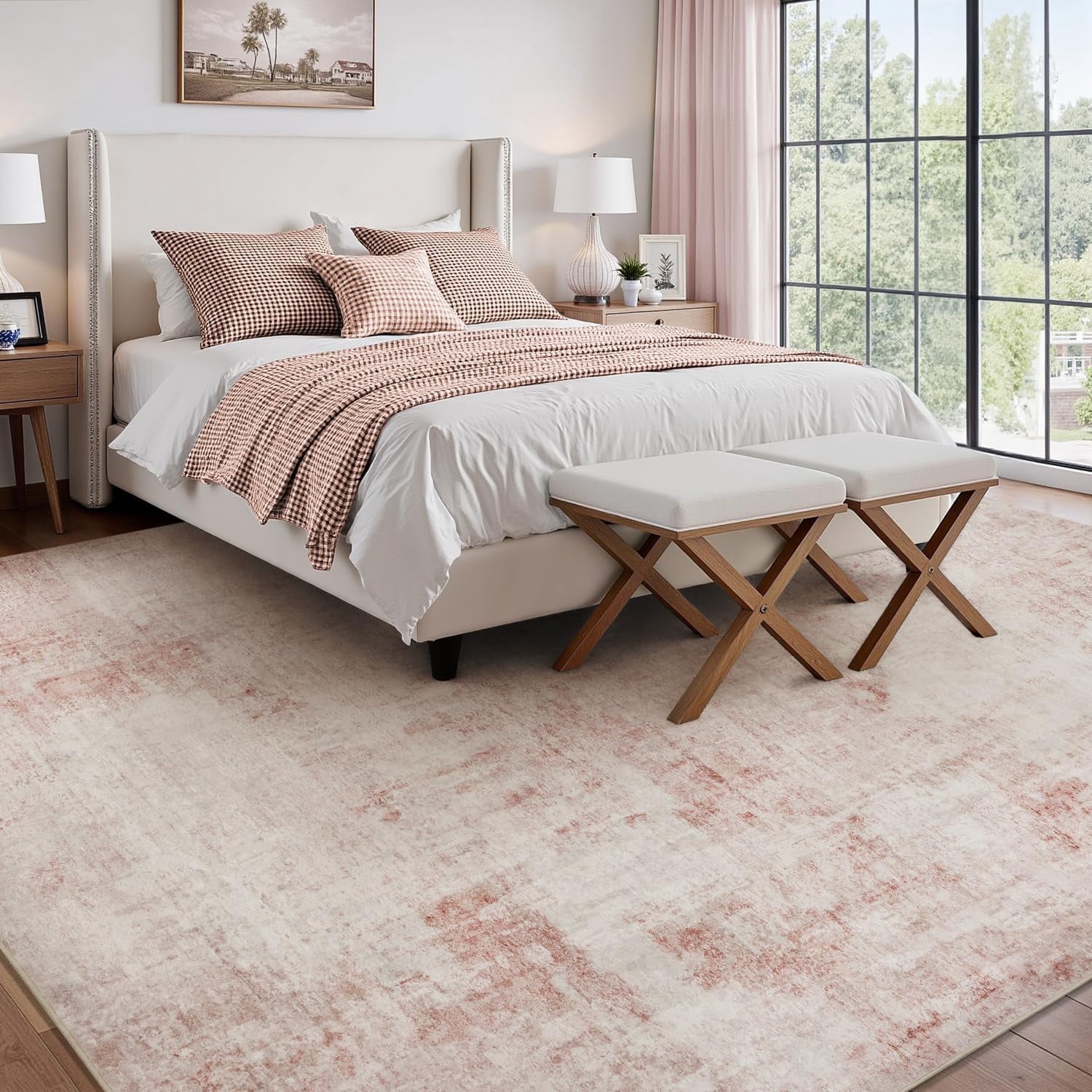 VUNATE 5'x7'Rugs for Living Room Washable Rugs Modern Abstract Area Rug Neutral Indoor Carpet Soft Rugs for Bedroom Office Dining Room Kitchen Laundry Room Accent Rug Modern Home Decor Pink