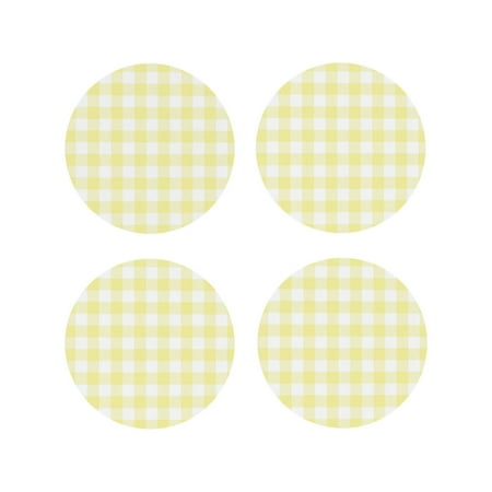 

Fuzoiu Lemon Yellow Checkboard Print Leather Coasters Set Drink Coasters Set of 4 for Tabletop Protection Durable PVC Coasters Home Décor and Housewarming Gift-Round Shape
