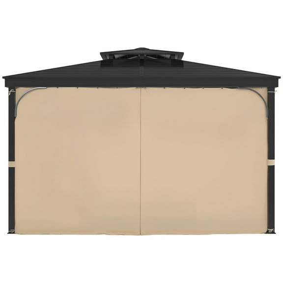 KFFKFF Outdoor Gazebo Curtains, Waterproof, 12' x 10', 4-Panel Privacy Sidewalls with Zippers, 7.3' Tall Universal Sunshade Replacement for Patio Canopy, Khaki