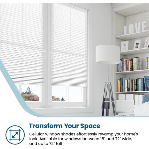 Cellular Honeycomb Cordless Shade, 9/16" Single Cell, Light Filtering, White, Size: 31" W x 72" H