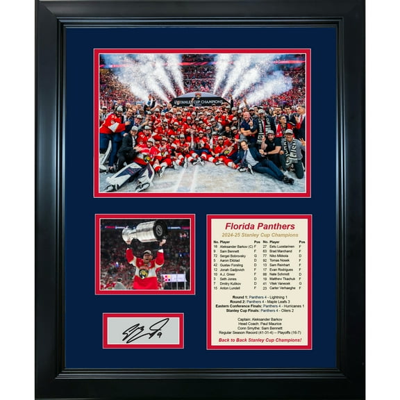 Framed 2024-2025 Florida Panthers Stanley Cup Champions Back to Back Sam Bennett Facsimile Laser Engraved Signature Auto Hockey 11"x14" Photo Sig Collage