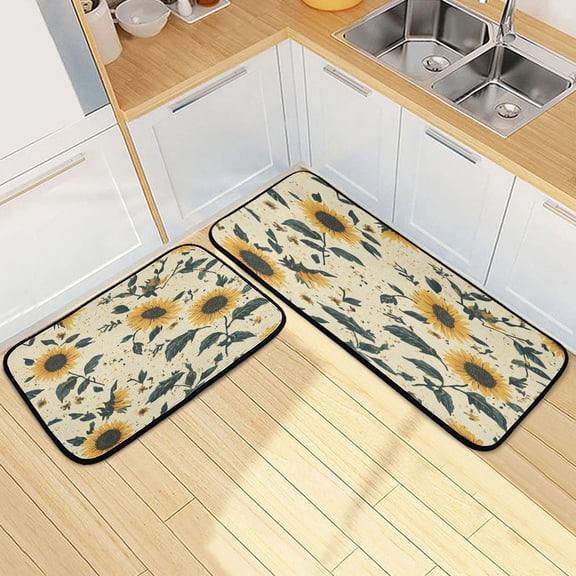 Seamless Delicate 2 Piece Non Slip Kitchen Mat Set with Soft Memory Foam Padding