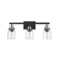 thumbnail image 1 of Rockhampton 3-Light Vanity Light, Matte Black, Matte Brass Accent Sockets, Seeded Glass Shades, 1 of 9