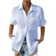 thumbnail image 4 of Blusa de manga corta con bolsillo de solapa informal para mujer, camisa de verano de Color sólido, 4 of 5