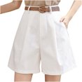 thumbnail image 2 of PNTUTB Women's Solid Color Casual Button Up Zipper Front Wide Leg Shorts with Belt Loops and Pockets, 2 of 6